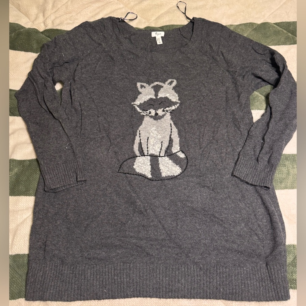 Thyme Maternity Charcoal Sweater with Raccoon Design